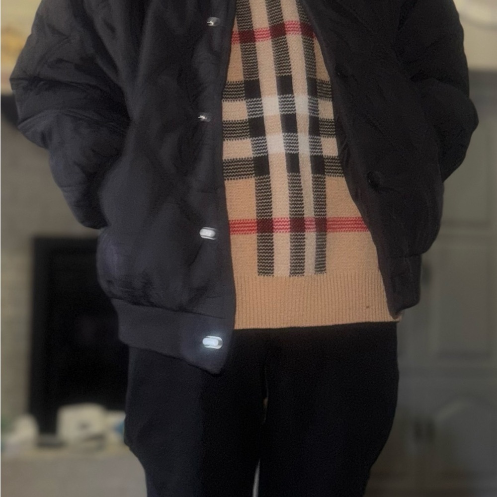 Boys size 8/10 Black Quilted Jacket, Sweater, sweatpants